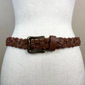 Vintage Womens Braided Genuine LEATHER Belt Small Brown Bohemian Adjustable